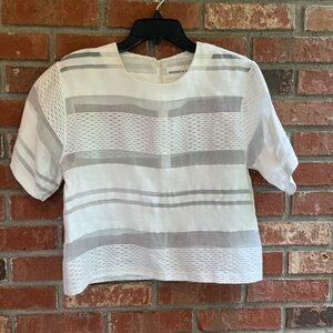 Elegant White and Gray Striped Blouse